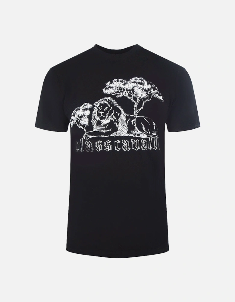 Cavalli Class Resting Lion Design Black T Shirt