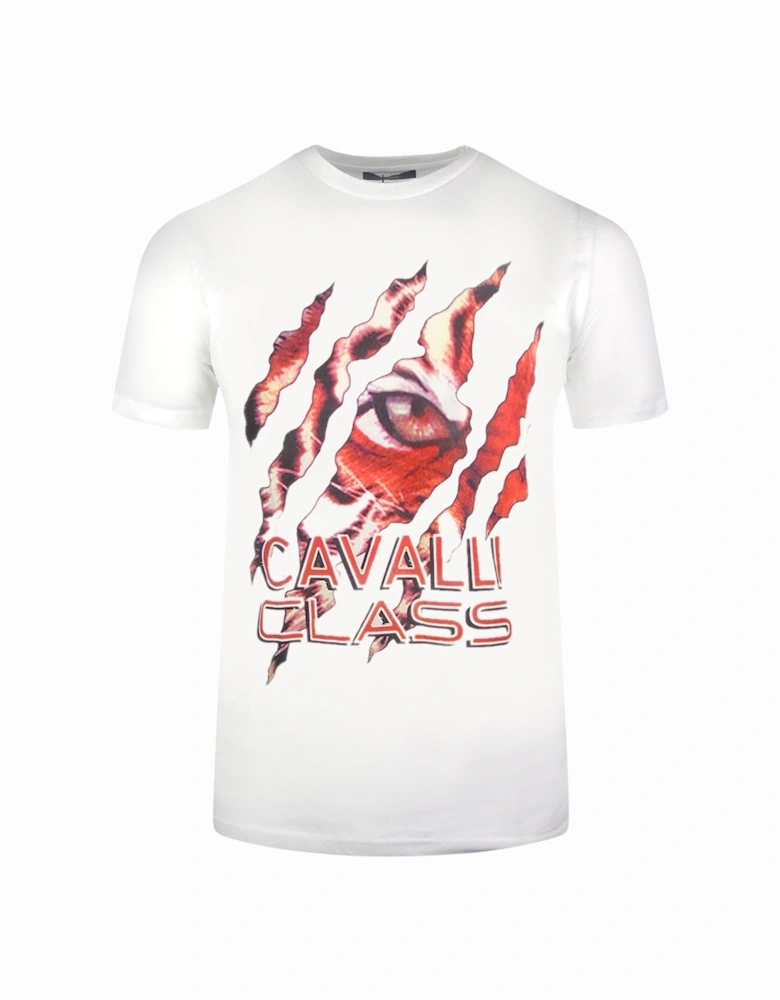 Cavalli Class Peeking Tiger Design White T Shirt