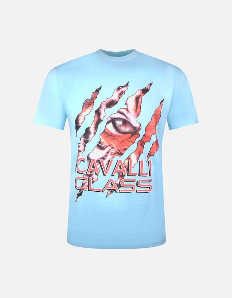 Cavalli Class Peeking Tiger Design Light Blue T Shirt