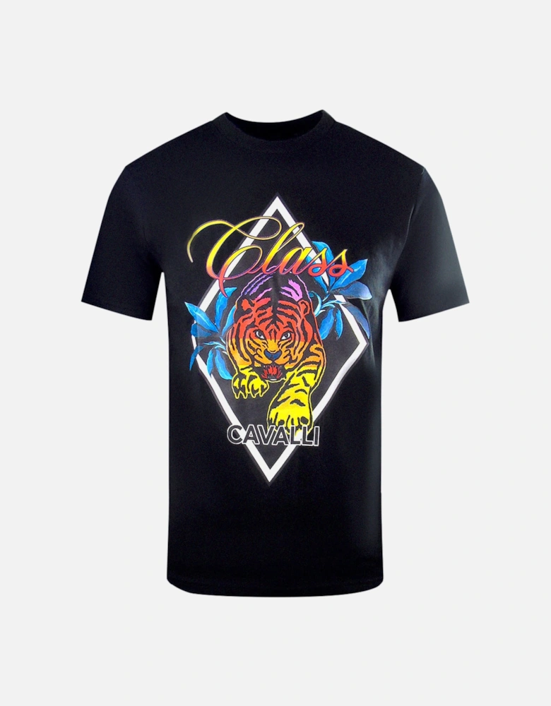 Cavalli Class Diamond Tiger Design Black T Shirt