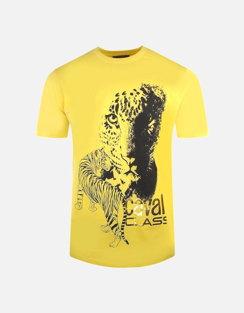 Cavalli Class Large Tiger Design Yellow T Shirt