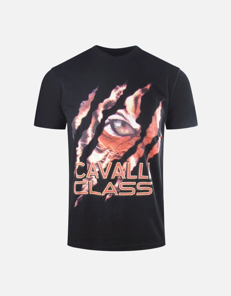 Cavalli Class Peeking Tiger Design Black T Shirt