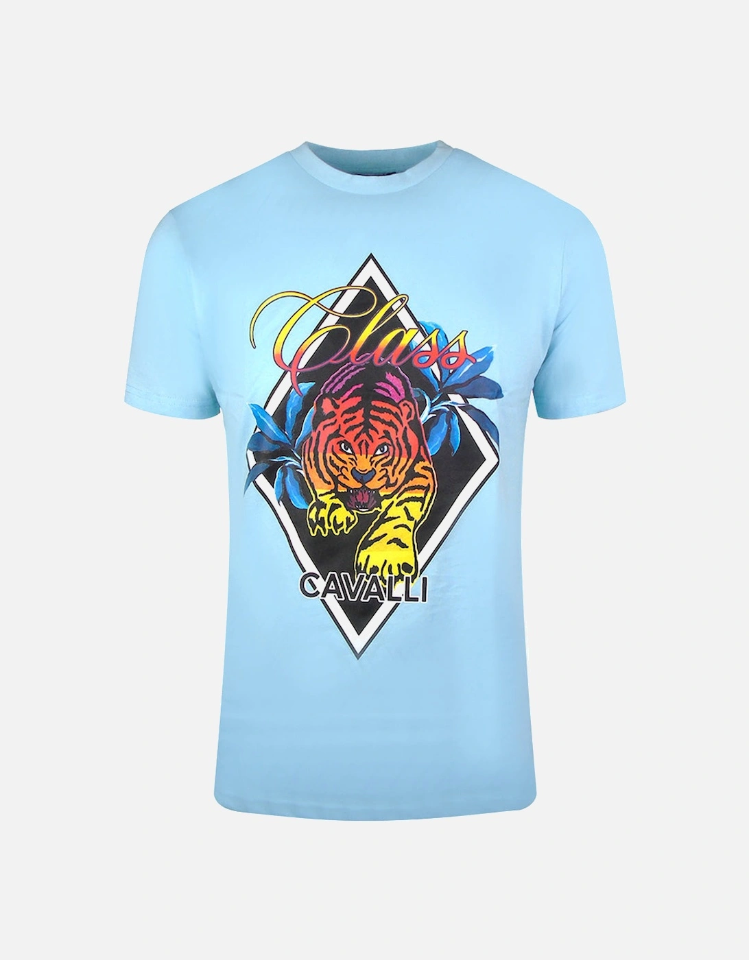 Cavalli Class Diamond Tiger Design Light Blue T Shirt, 2 of 1