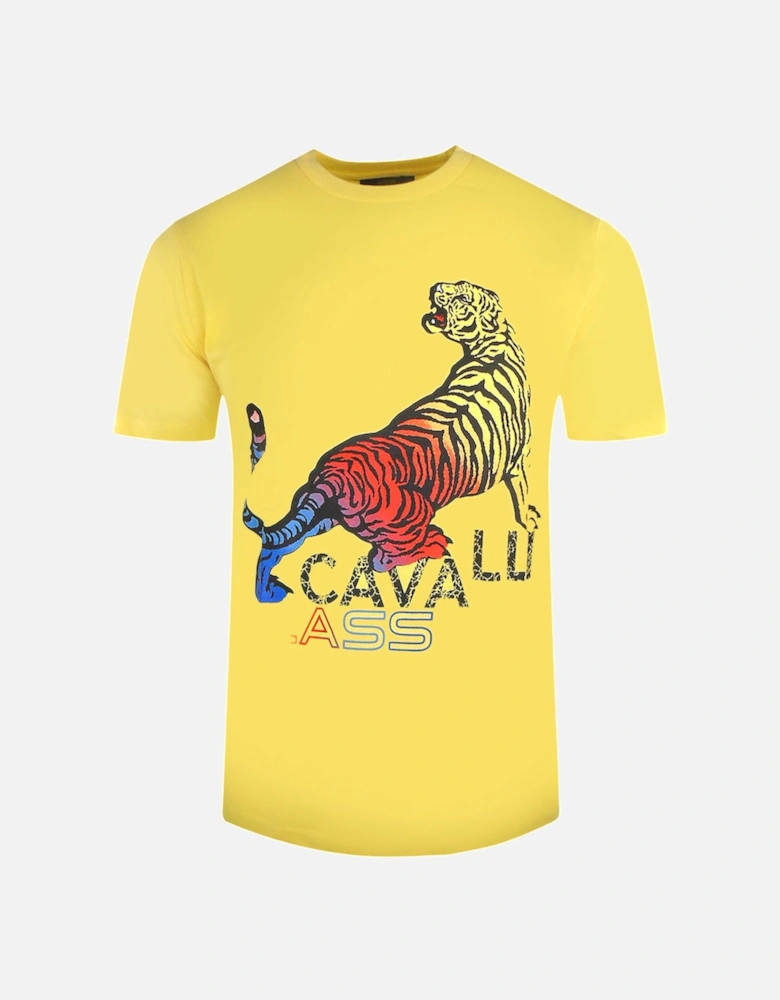 Cavalli Class Bold Tiger Design Yellow T Shirt