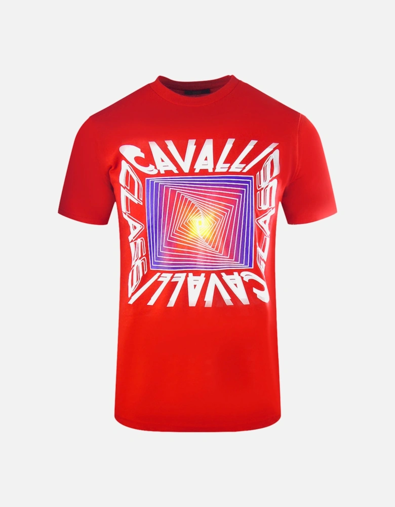 Cavalli Class Asymmetric Box Design Red T Shirt