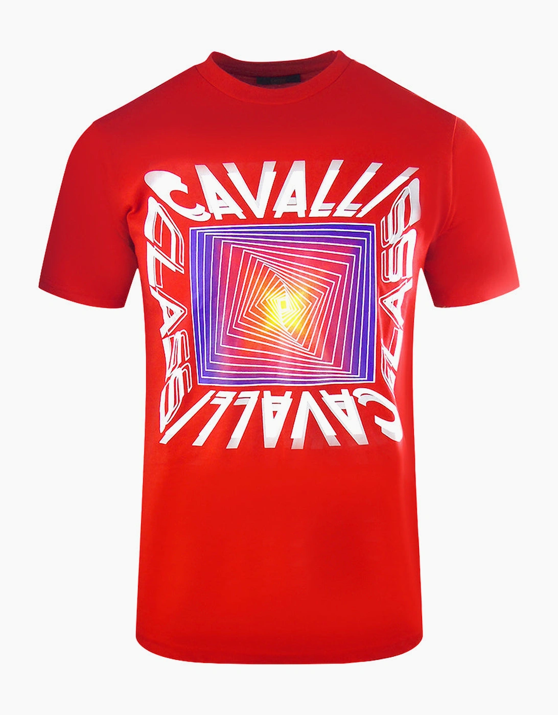 Roberto Cavalli Men's Red Cavalli Class Asymmetric Box Design T Shirt - : 40/Regular L