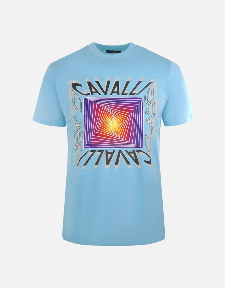 Cavalli Class Asymmetric Box Design Light Blue T Shirt