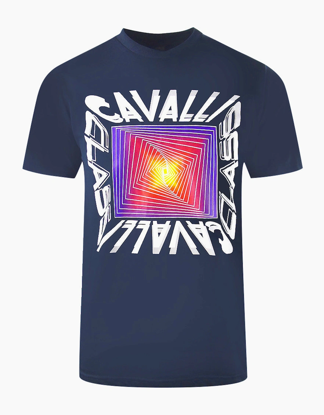 Roberto Cavalli Men's Blue Cavalli Class Asymmetric Box Design Navy T Shirt - : 40/Regular L