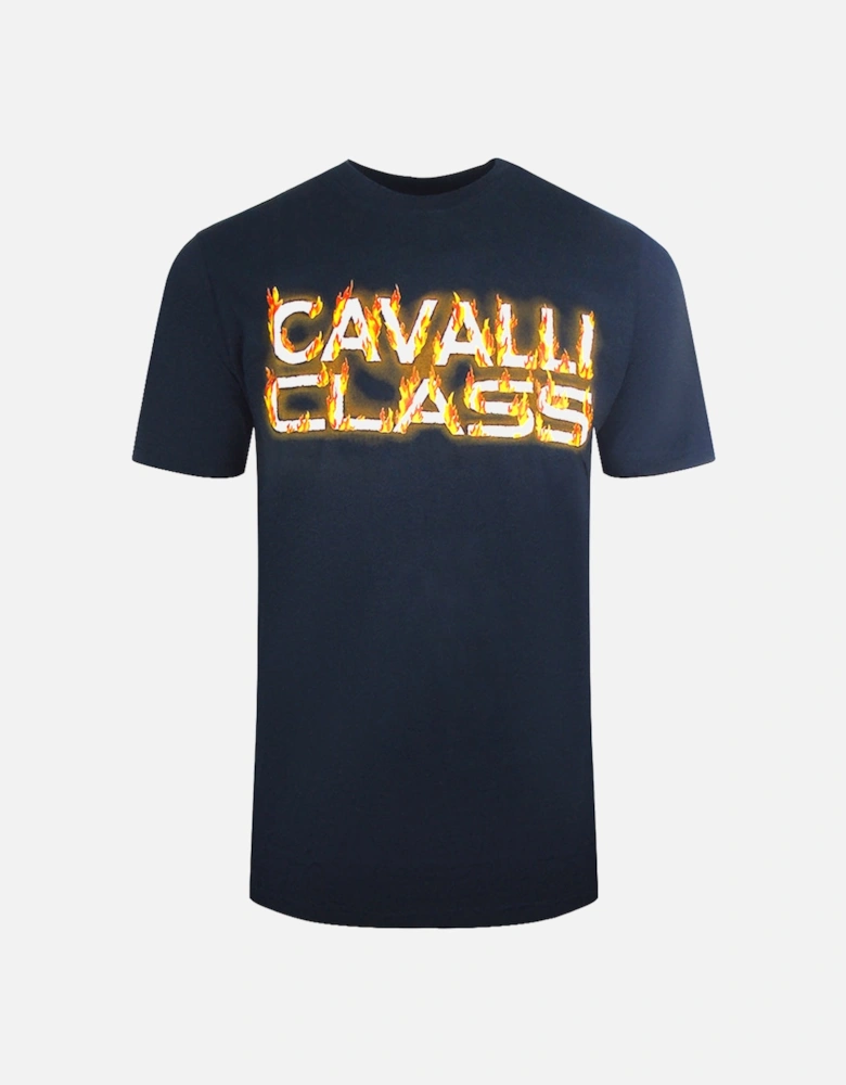 Cavalli Class Flaming Logo Navy Blue T Shirt