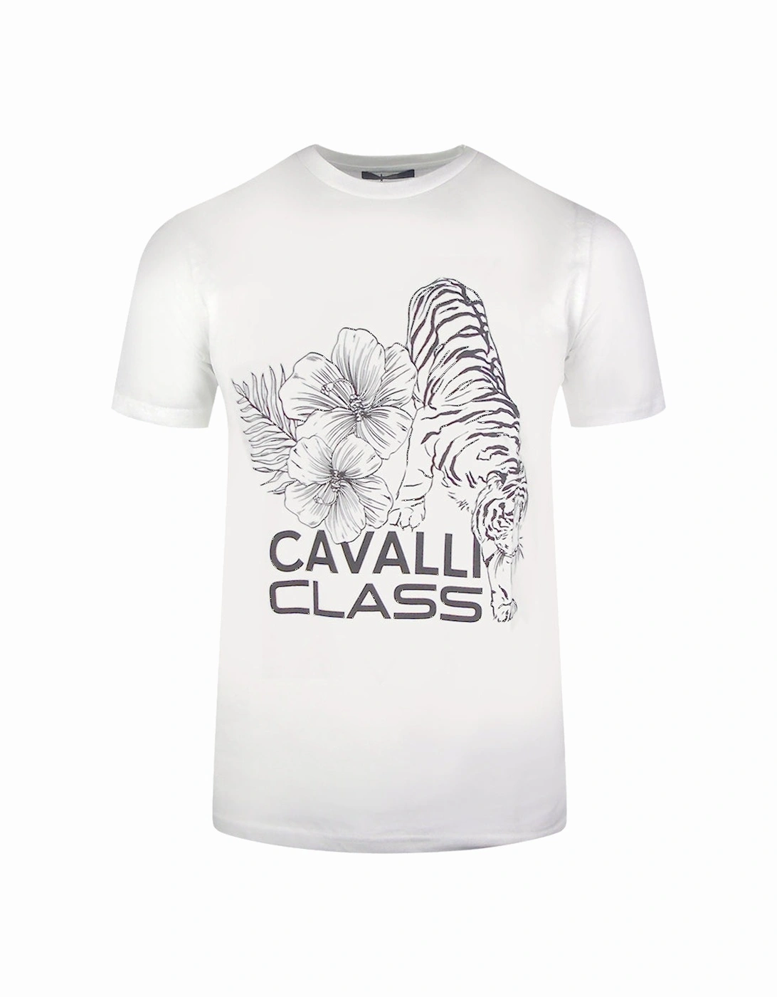 Cavalli Class Floral Tiger Design White T Shirt, 2 of 1