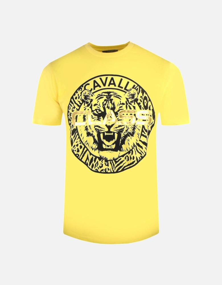 Cavalli Class Circular Tiger Design Yellow T Shirt