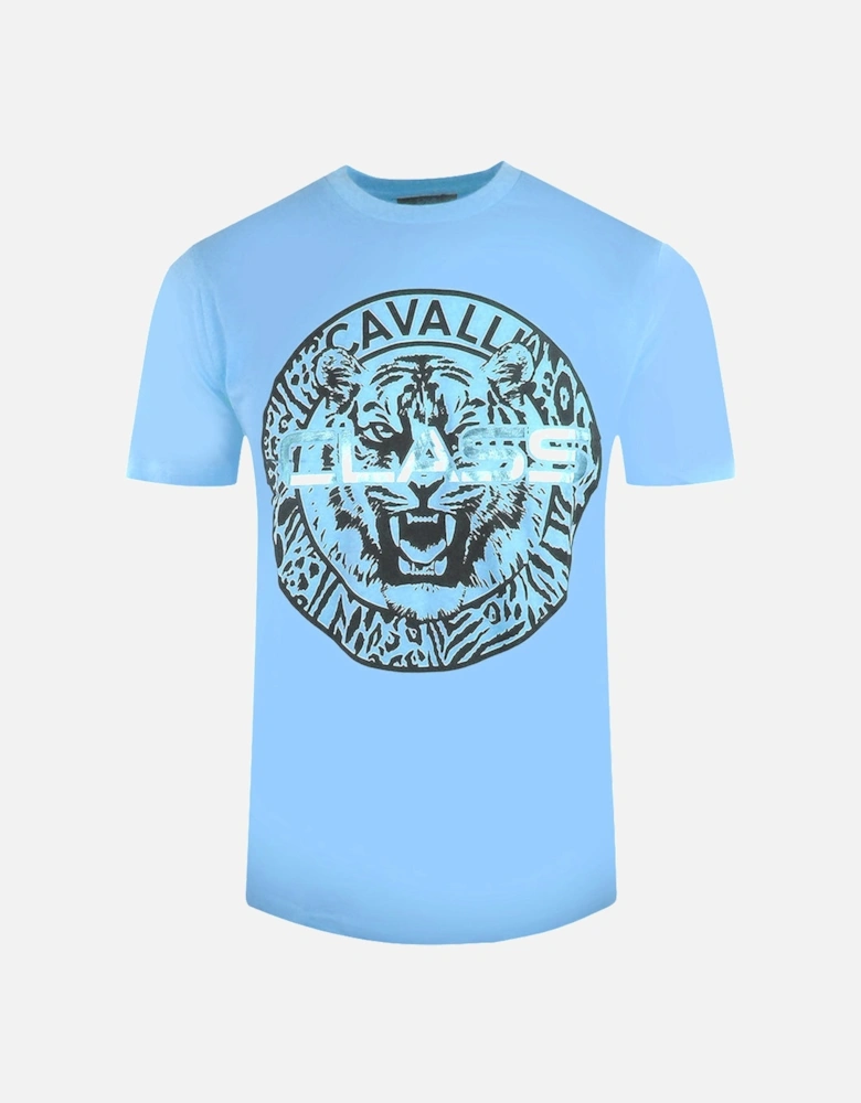 Cavalli Class Circular Tiger Design Light Blue T Shirt