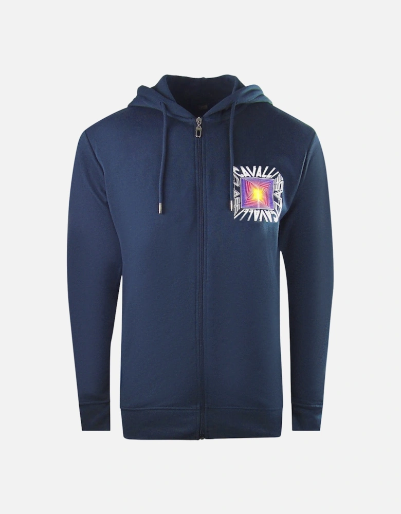 Cavalli Class Aysmmetric Box Design Navy Blue Zip Up Hoodie