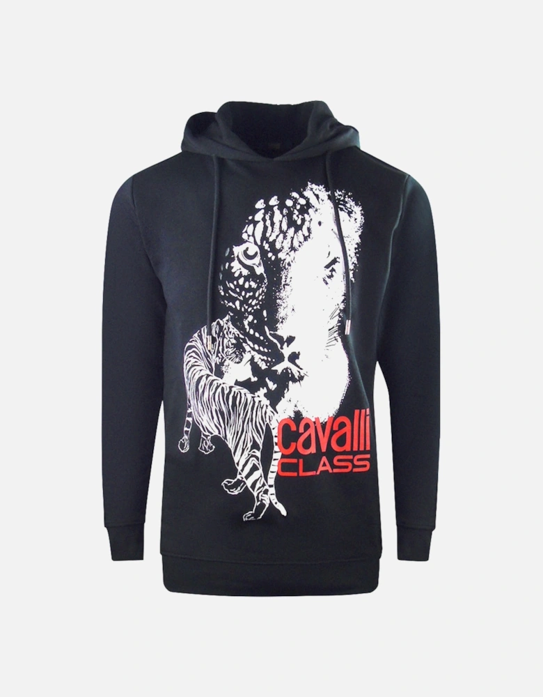 Cavalli Class Large Tiger Logo Navy Blue Hoodie