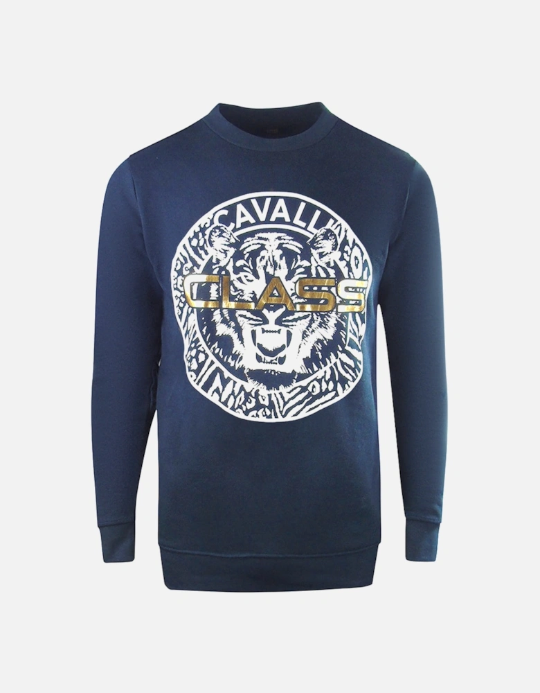 Cavalli Class Large Circle Logo Navy Blue Sweatshirt