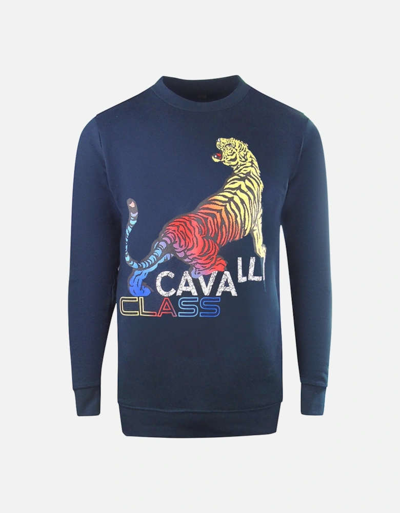 Cavalli Class Bold Tiger Design Navy Blue Sweatshirt