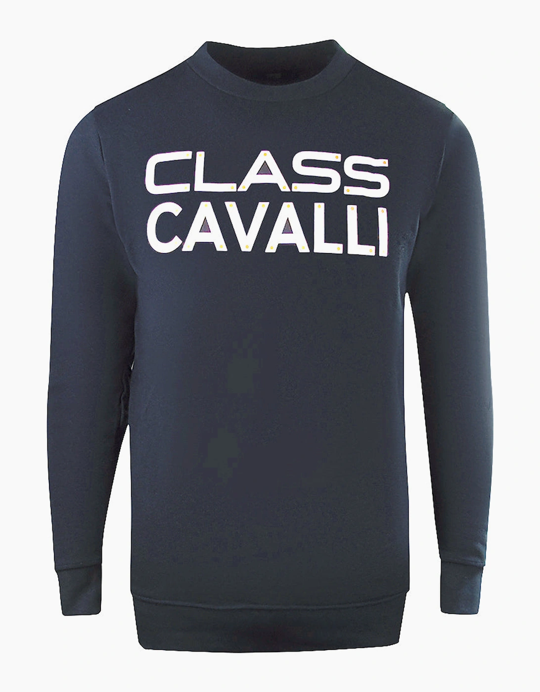 Men's Cavalli Class Large Bold Logo Design Navy Blue Sweatshirt - Black - Size: 42