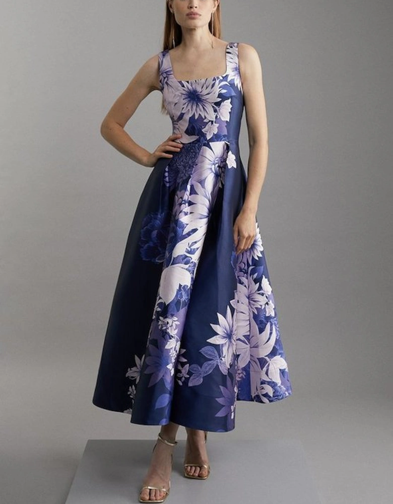 Large Scale Floral Print Woven Prom Maxi Dress