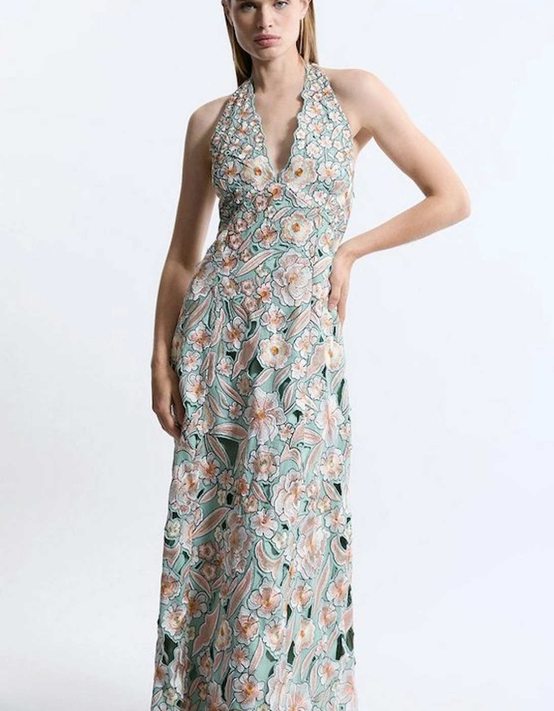 Premium Embroidered Halter Maxi Dress, 5 of 4