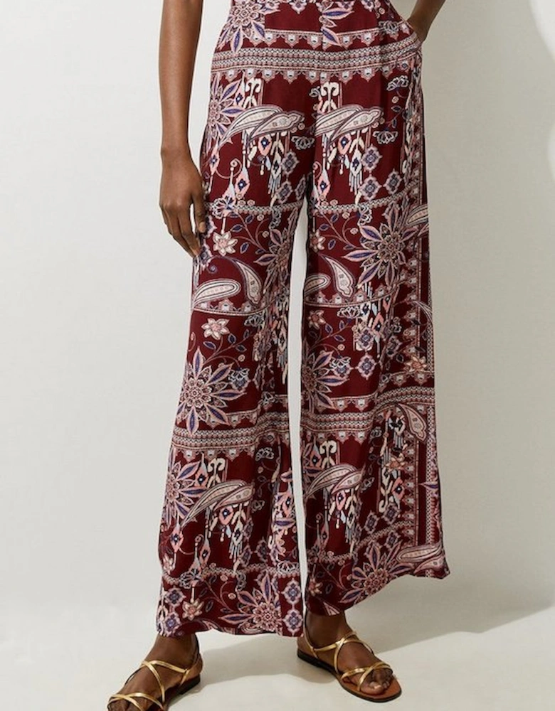 Tall Mixed Print Viscose Crepe Woven High Waisted Trousers