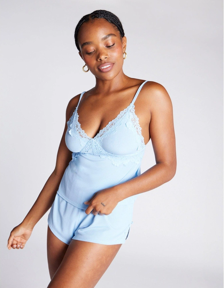 Modal & Lace Cami Set - Blue