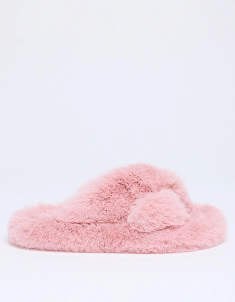 Ridge Sole Cross Band Slippers - Dusky Pink