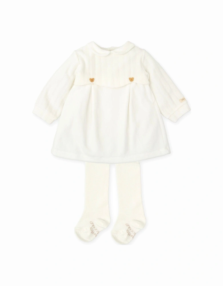 Off White Velour Bear Dress and Tights