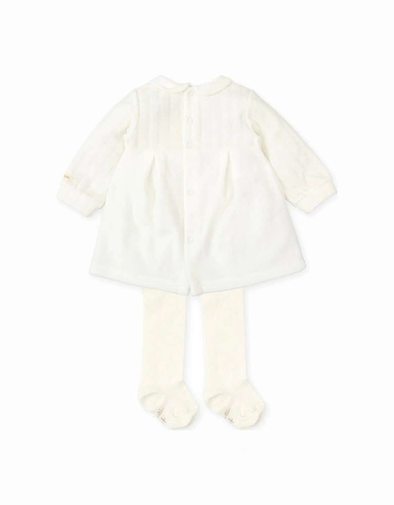 Off White Velour Bear Dress and Tights