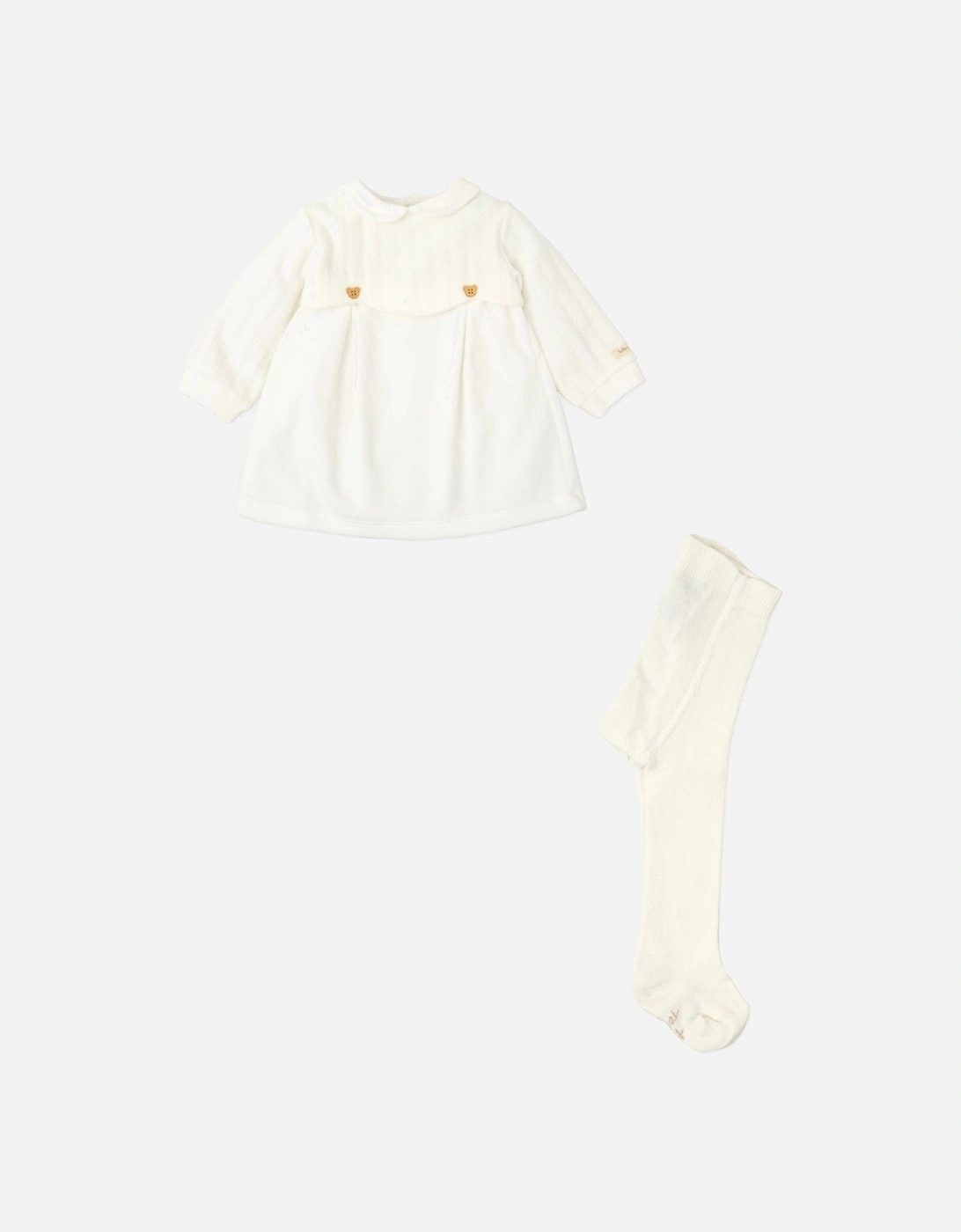 Off White Velour Bear Dress and Tights