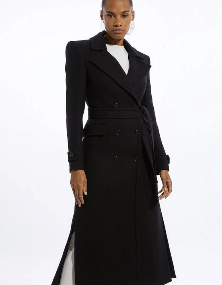 Italian Wool Double Breasted Longline Tailored Maxi Coat