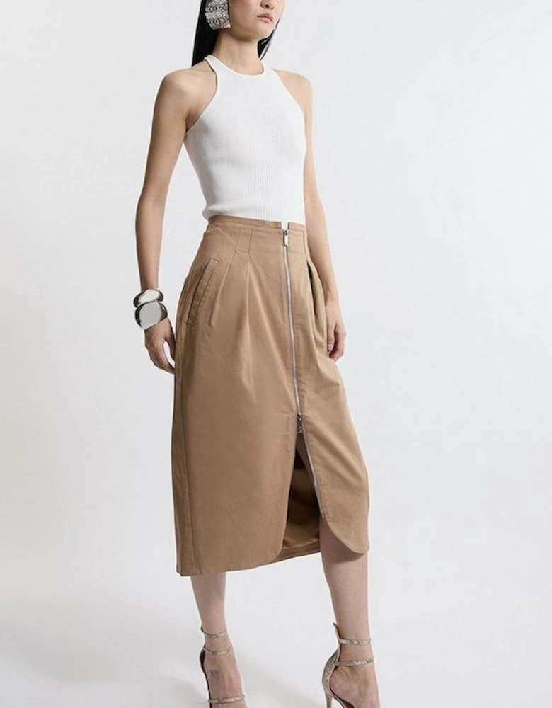 Tailored Cotton Pocket Midi Skirt