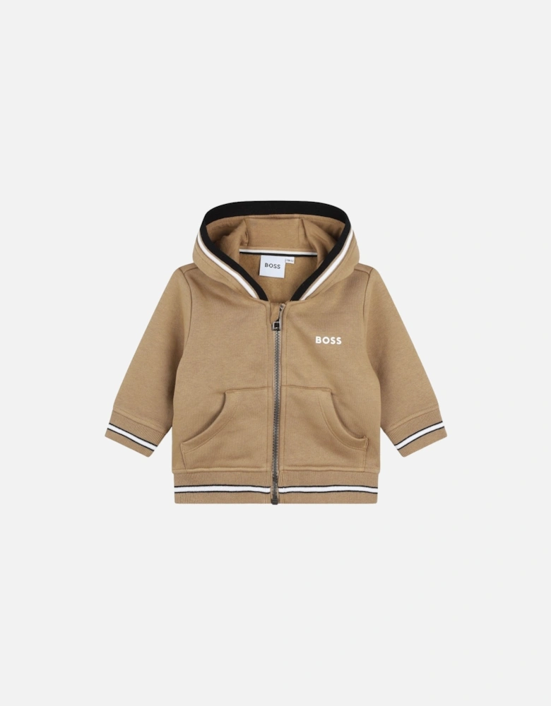 Tan Logo Zip Up Hoody