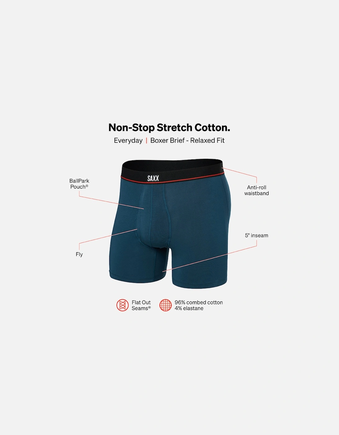 Non-Stop Stretch Cotton Boxer Brief, Hurricane Blue