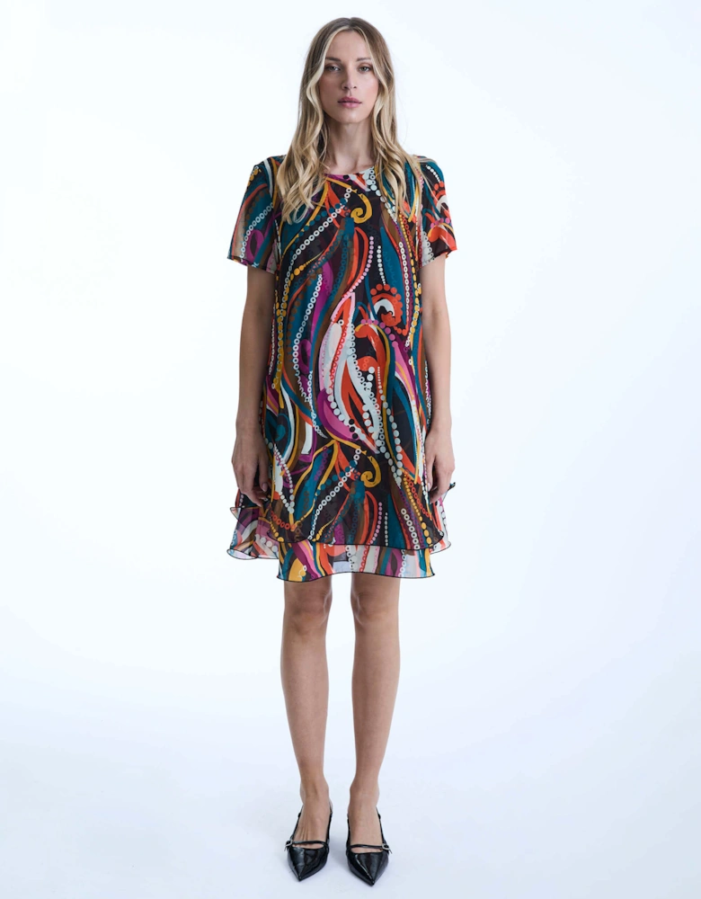 Abstract Print Wave Hem Dress