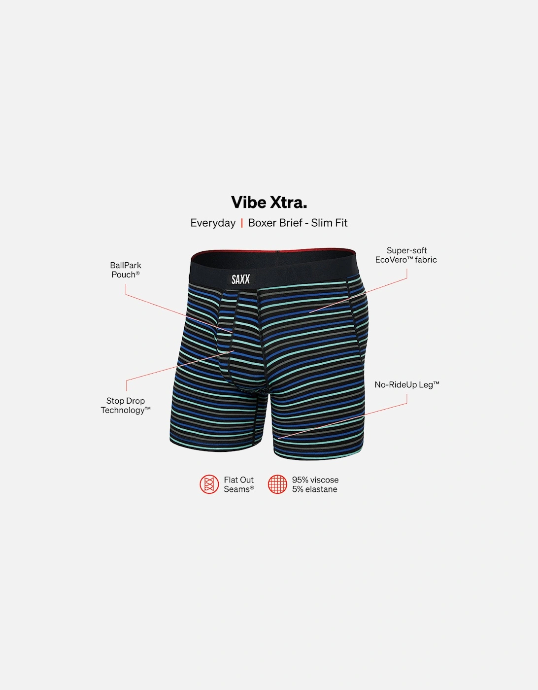 Vibe Xtra Super Soft Stripe Boxer Brief, Sport Blue