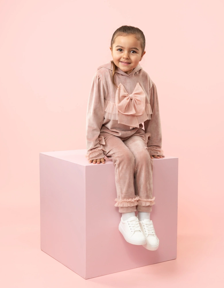 Pink Velour Bow Tracksuit