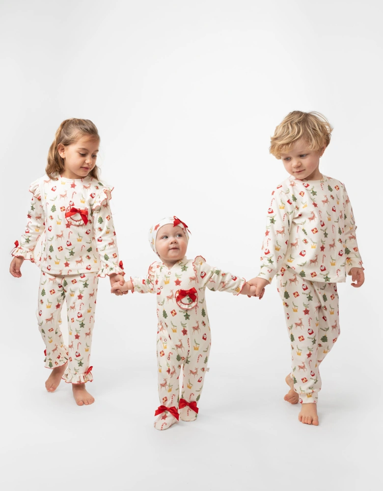 Girls Christmas Pyjama Babygrow with Hat