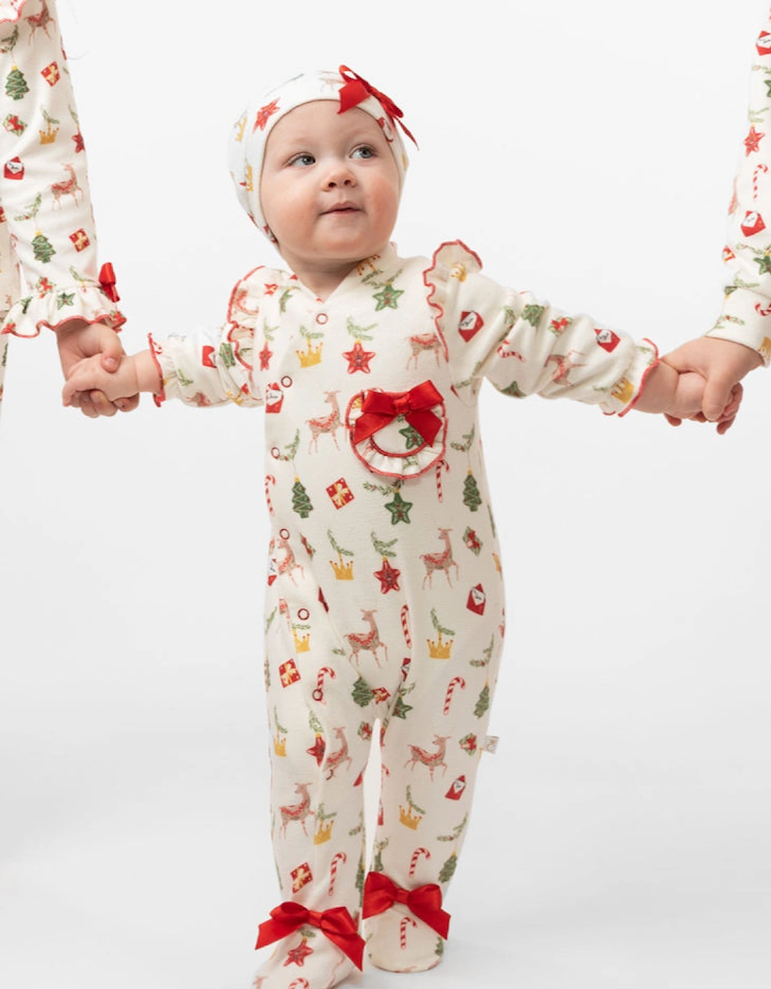 Girls Christmas Pyjama Babygrow with Hat, 8 of 7