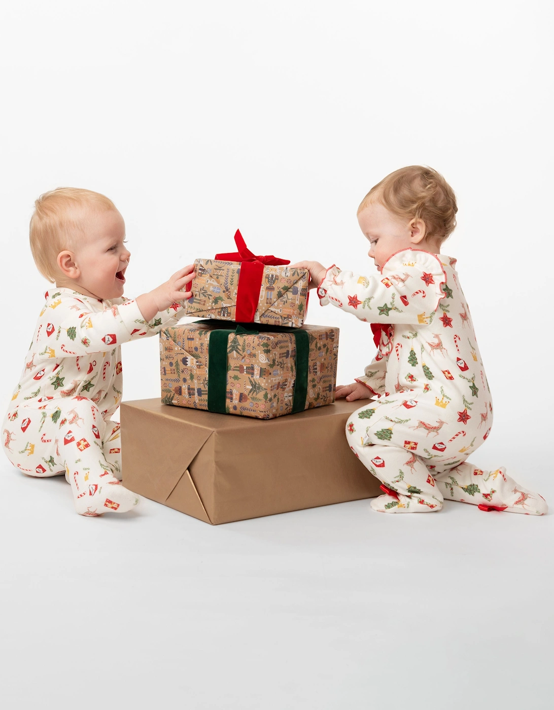 Girls Christmas Pyjama Babygrow with Hat