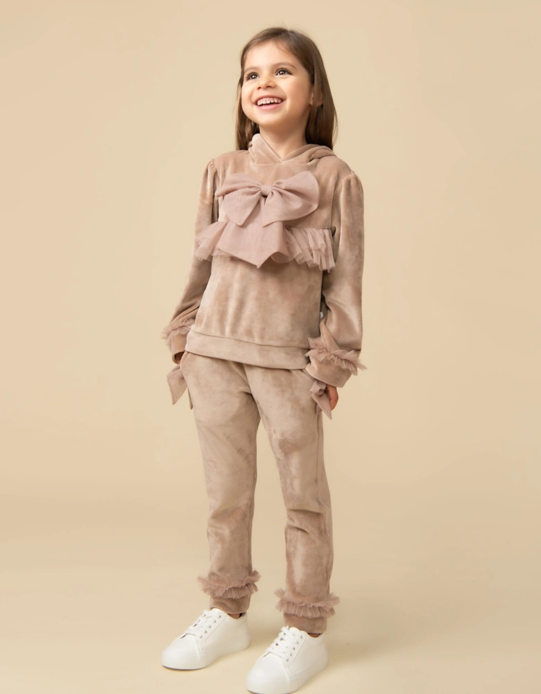 Beige Velour Bow Tracksuit