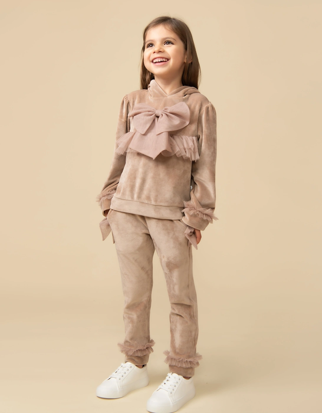 Beige Velour Bow Tracksuit, 4 of 3