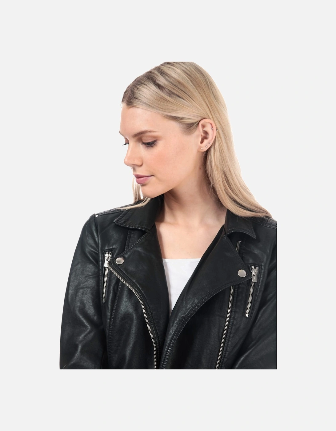 Womens Gemma Faux Leather Biker Jacket