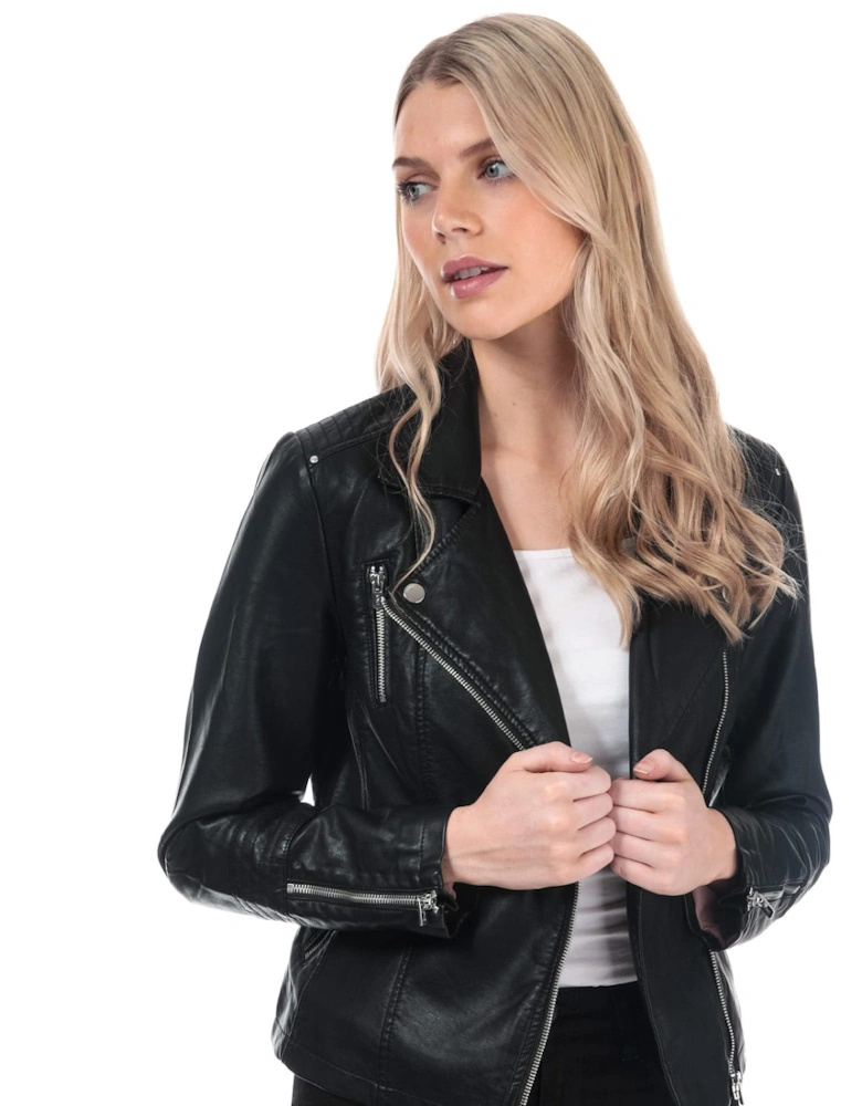 Womens Gemma Faux Leather Biker Jacket