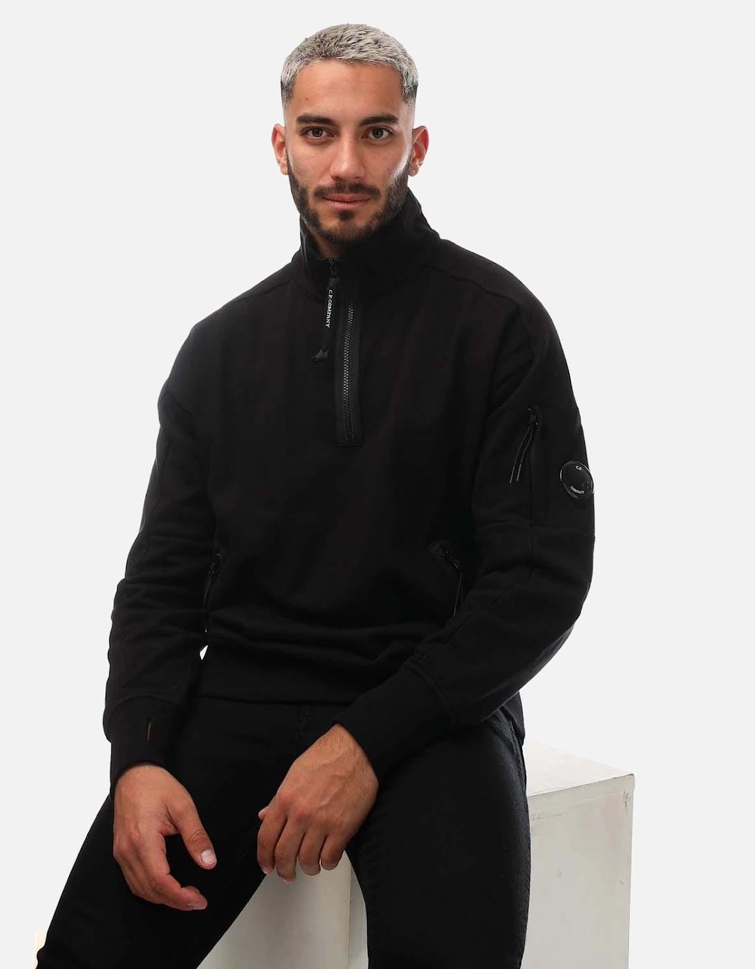 Mens Diagonal Raised Half Zipped Sweatshirt