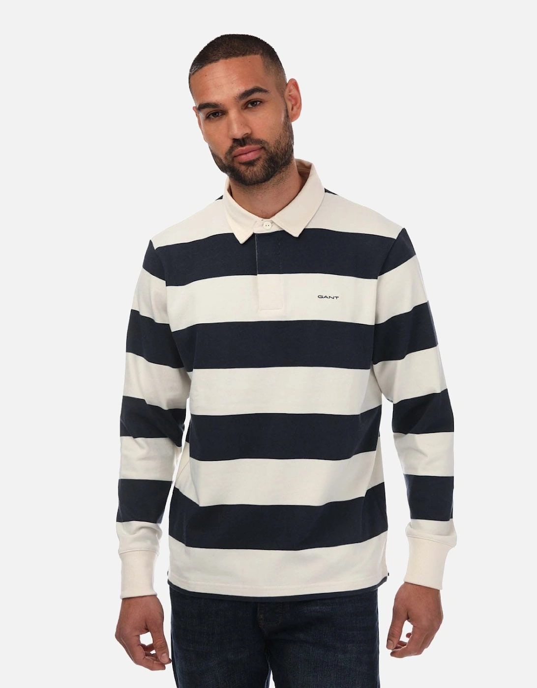 Gant Men's Blue Block Stripe Jeavy Rugger Polo - : 40/Regular L
