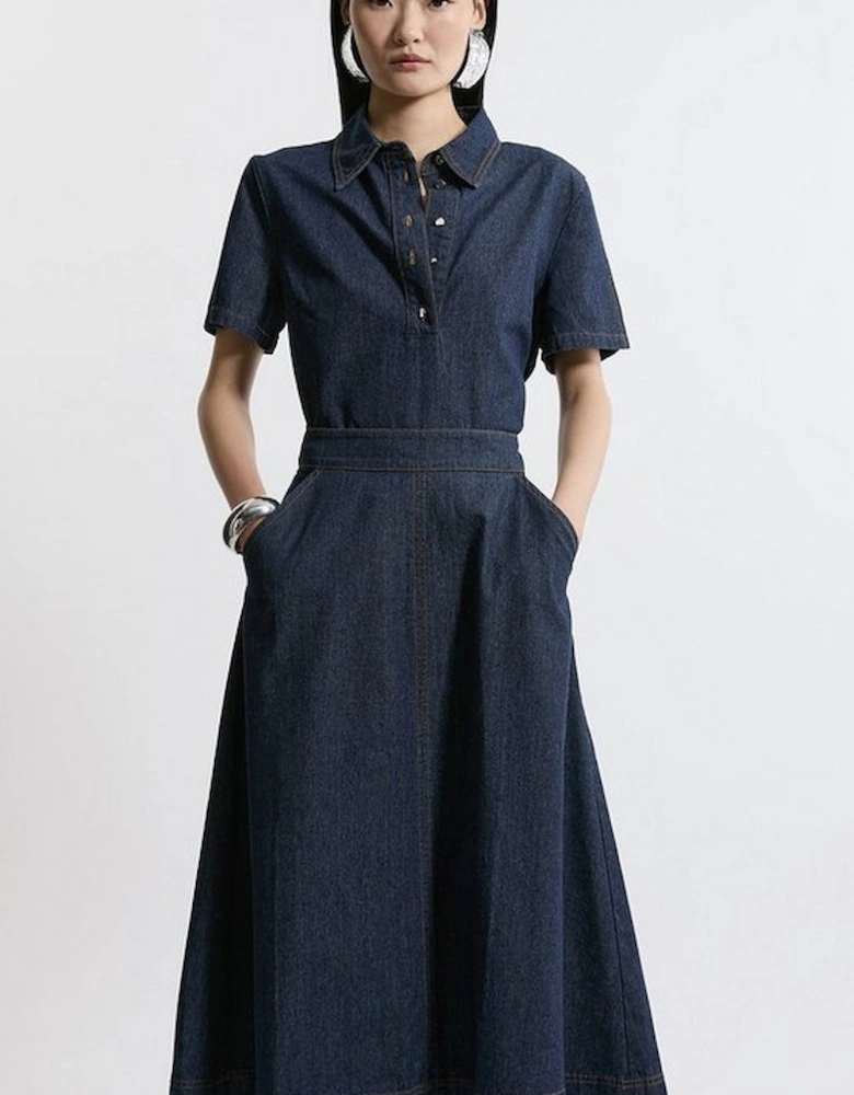 Denim Full Midi Skirt