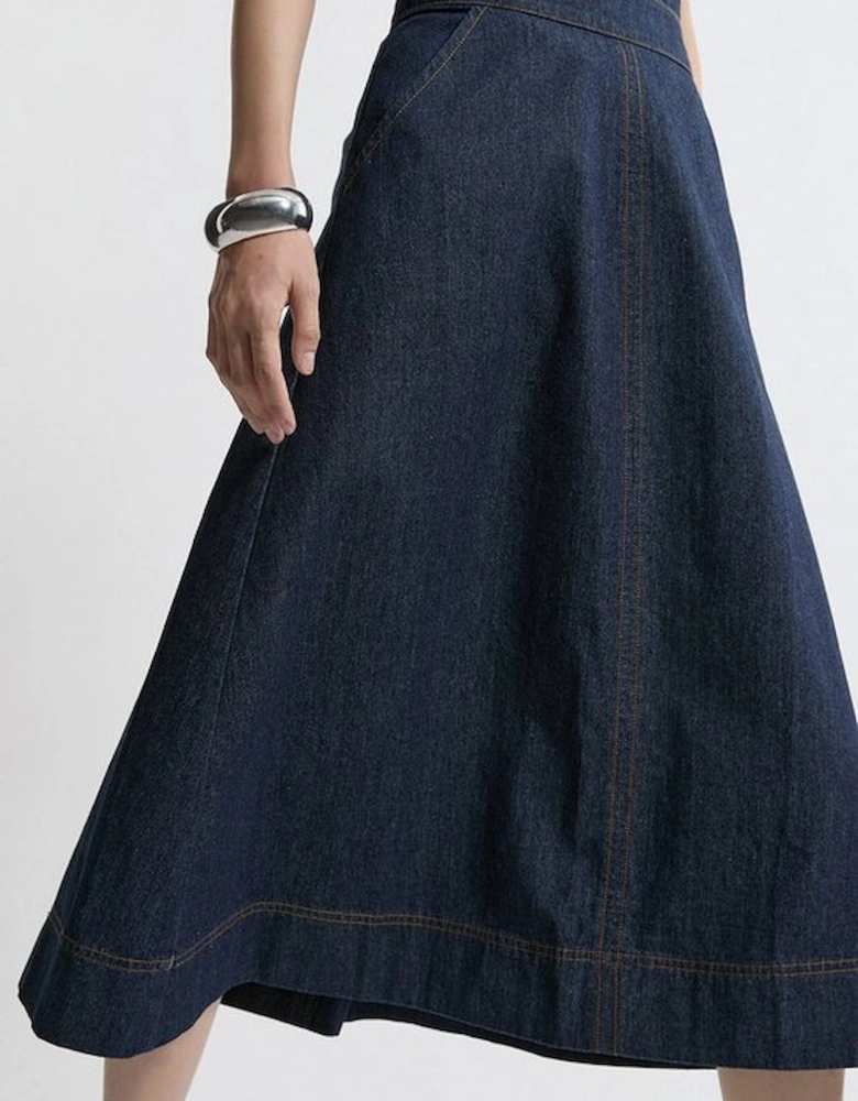 Denim Full Midi Skirt