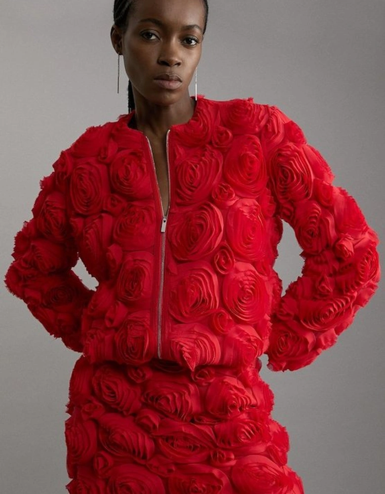 Crinkle Rosette Woven Bomber Jacket