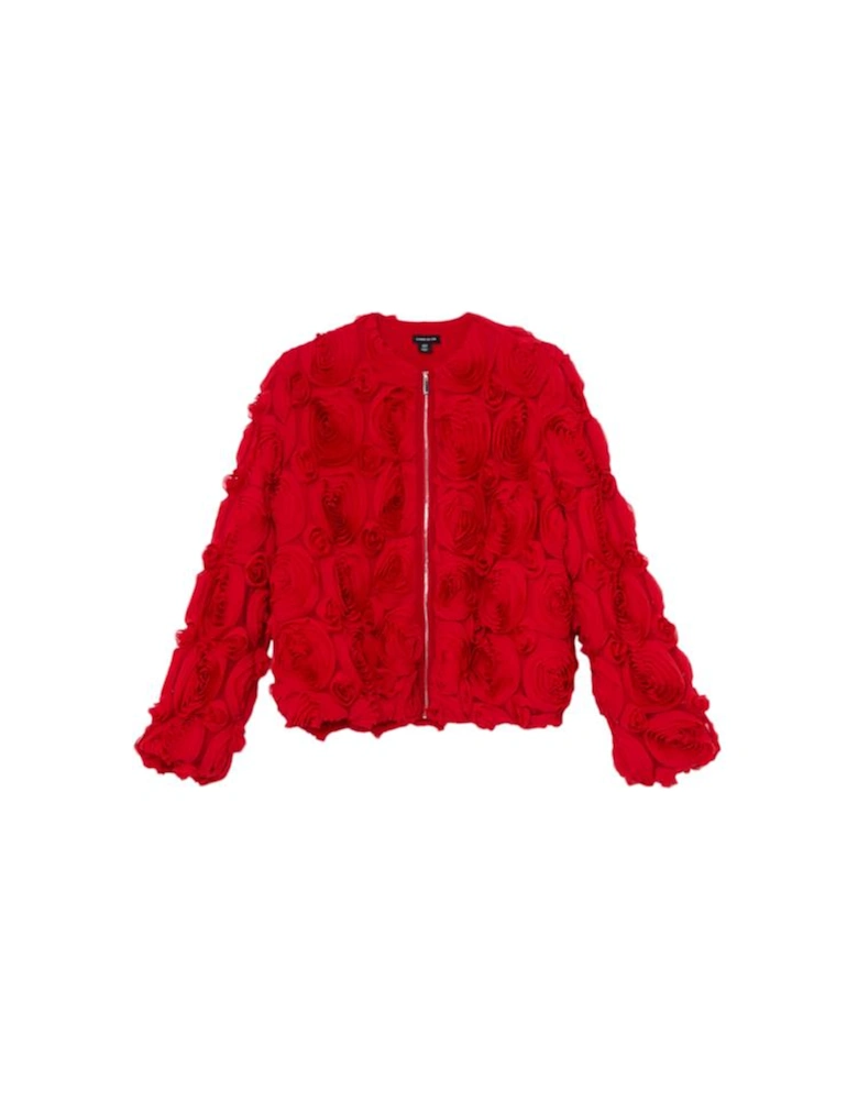 Crinkle Rosette Woven Bomber Jacket