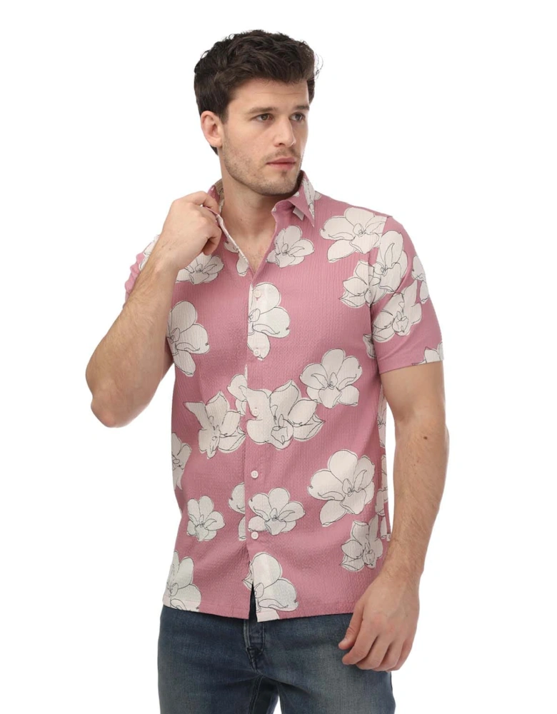 Coving Short Sleeve Seersucker Floral Print Shirt